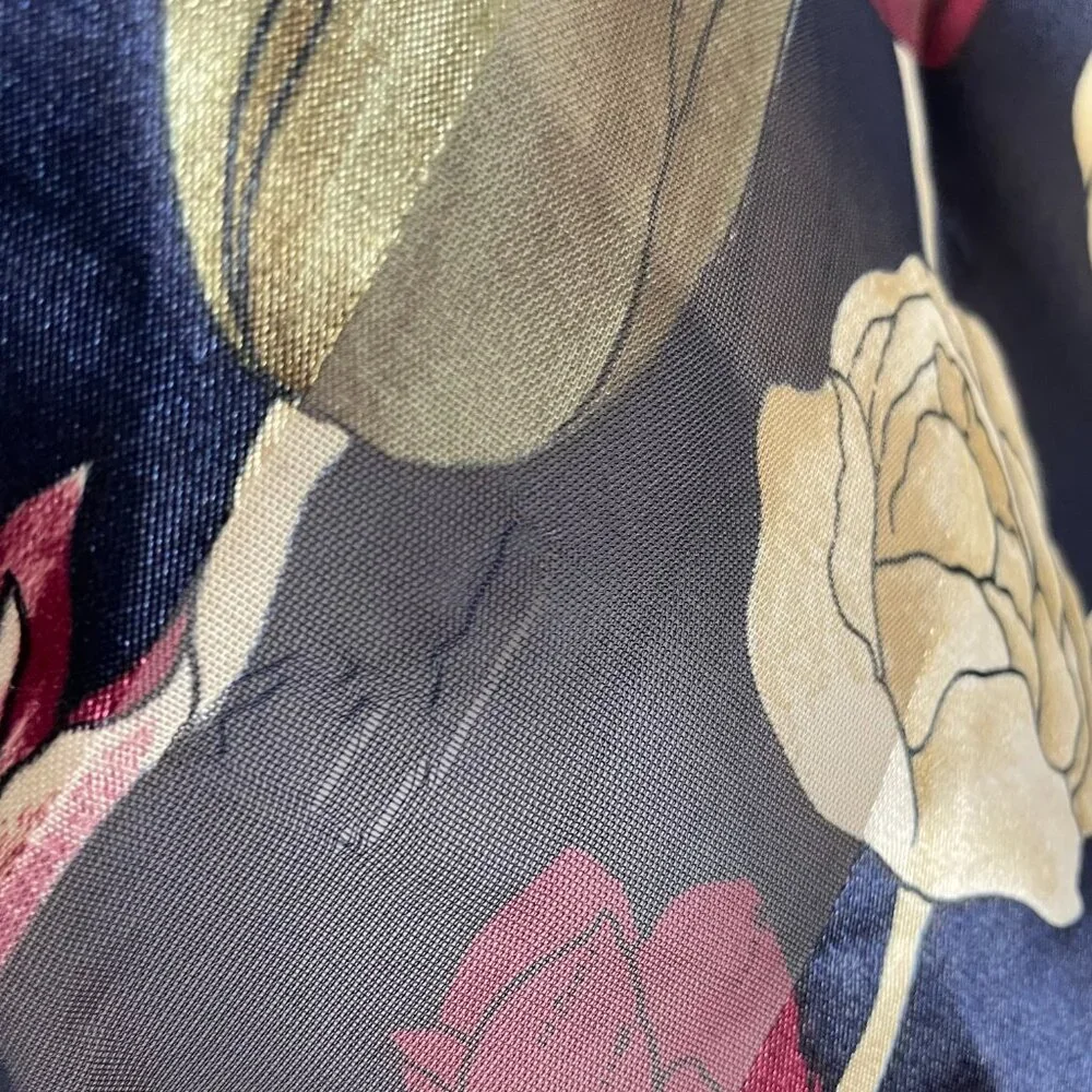 Floral Scarf Tulips Semi-Sheer Stripes Blue Maroon Long‎ Maximalist Artsy Whimsy